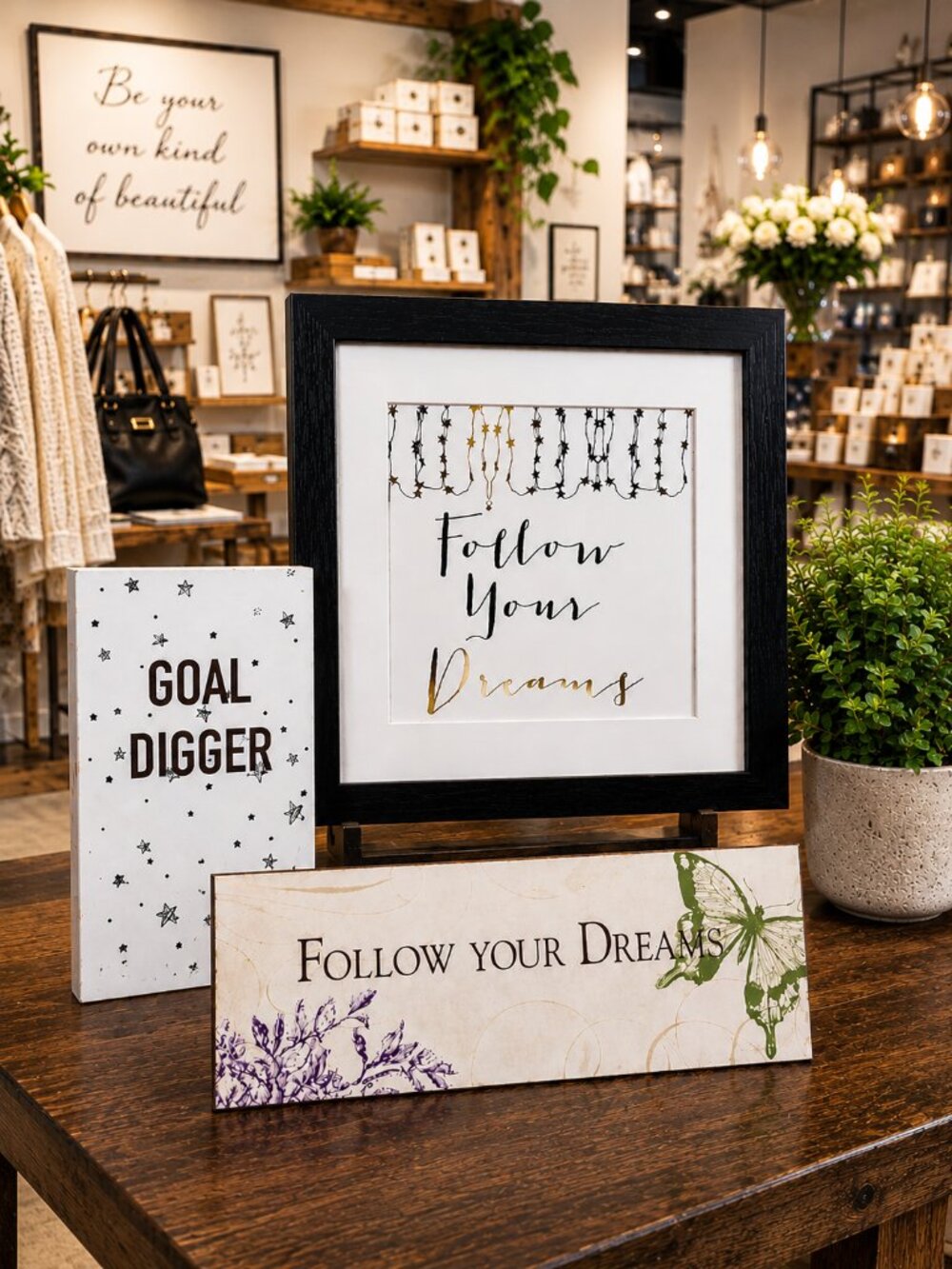Motivational Sign Bundle 3pc Goal Digger Follow Your Dreams Wall Art - New!
